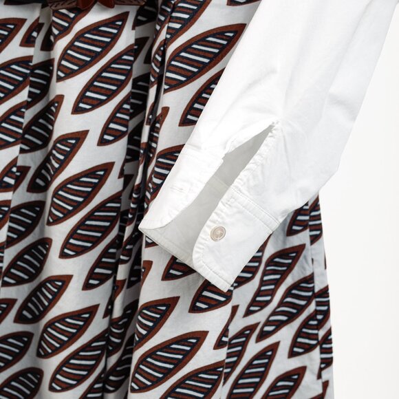 Erika Cavallini White Oxford Ankara Leaves Pattern Belted Shirtdress - Picture 6 of 12
